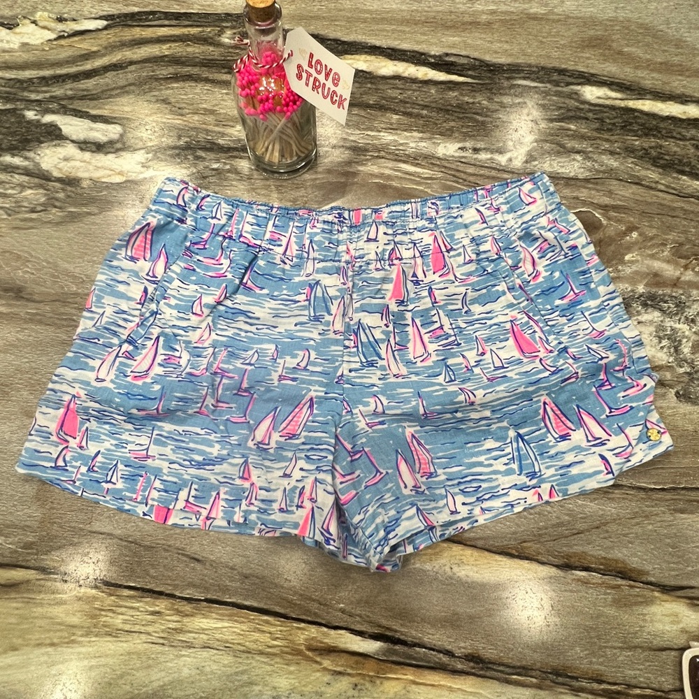 Lilly Pulitzer XL ZanzibarBlue BOATYLICIOUS LILO SHORTS Linen Pull-On